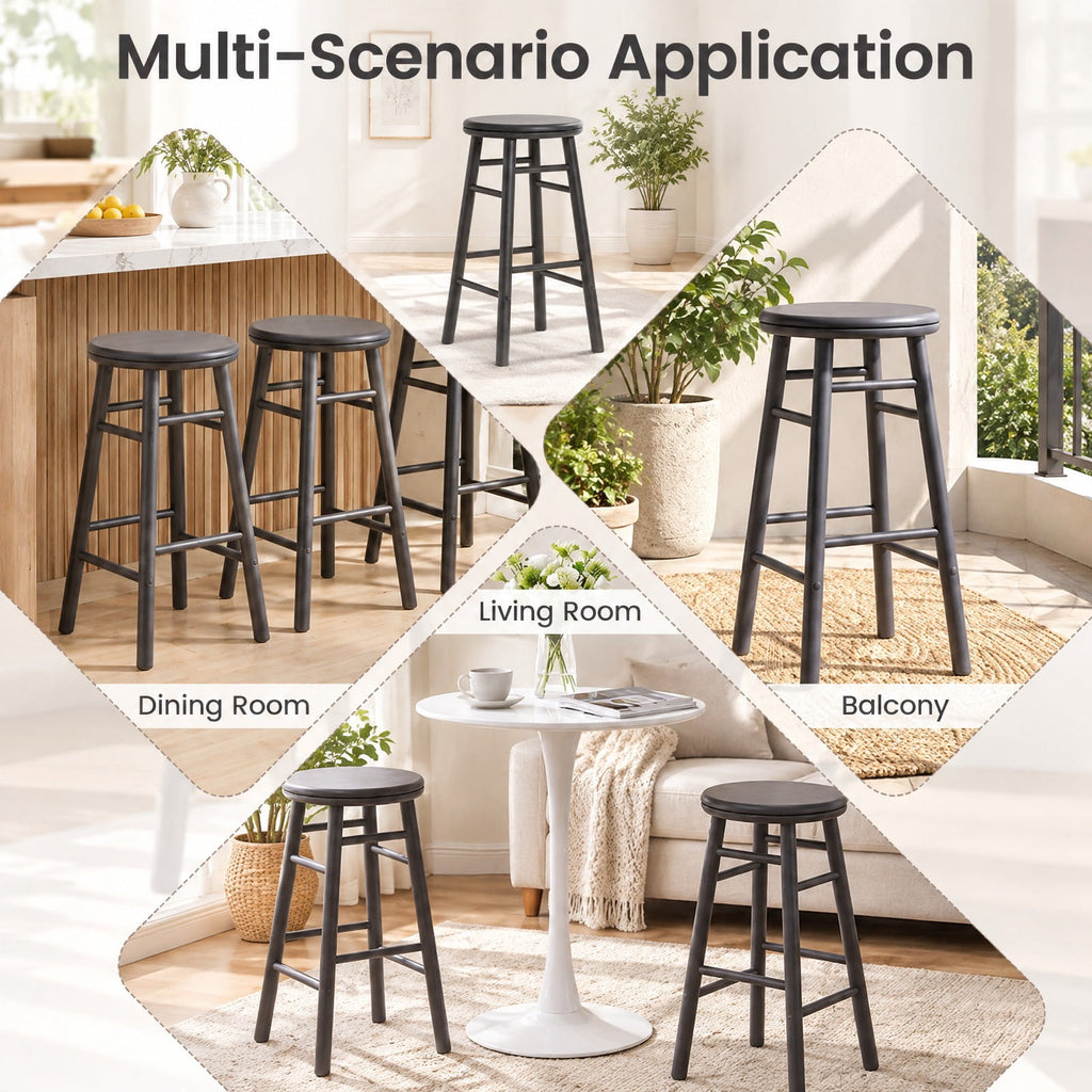 Airfind 24 Inch Swivel Bar Stools Set of 2 with Footrests and Crossbars, 330 lbs Capacity, Rubber Wood Frame, 13 Inch x 13 Inch x 24 Inch Footprint, Gray