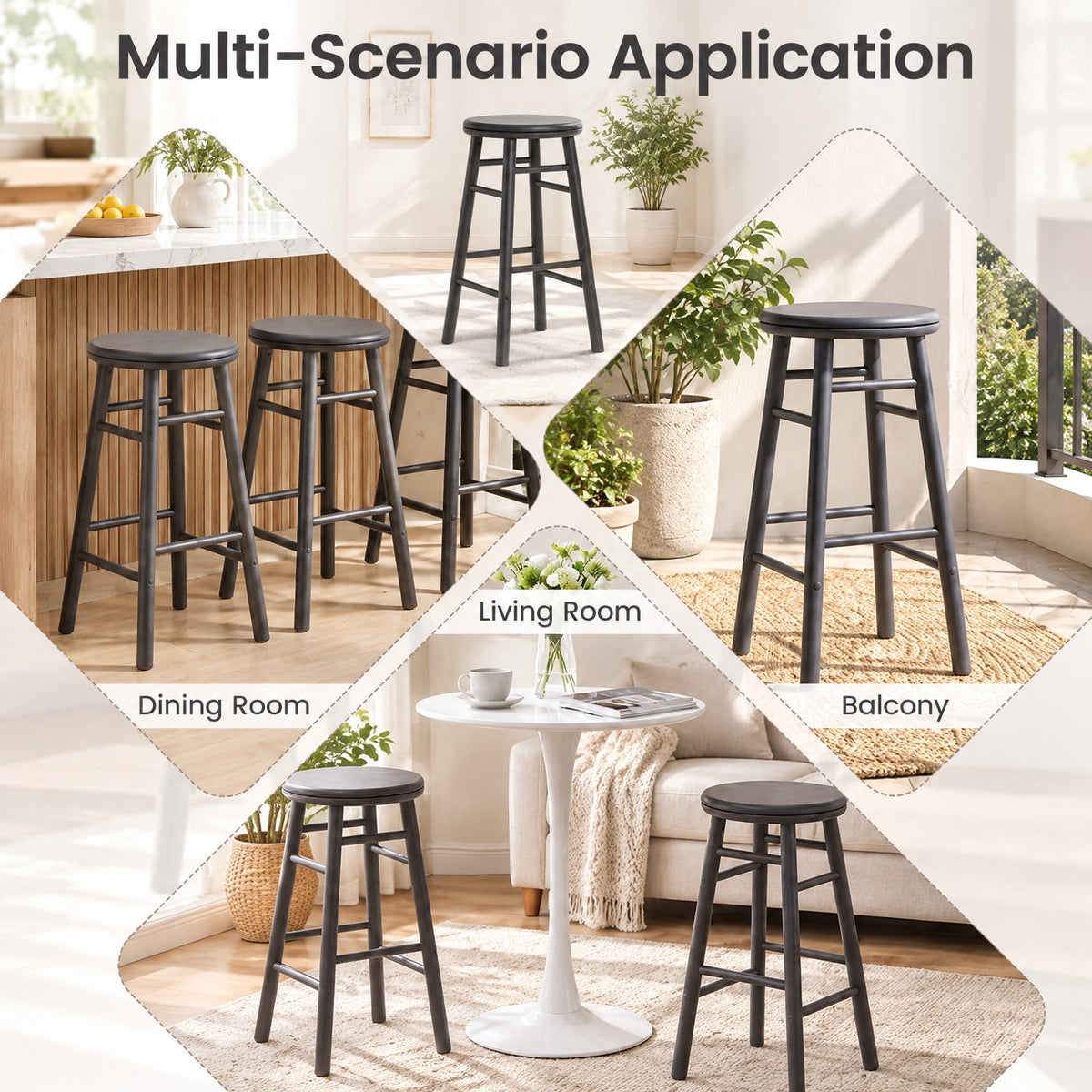 Airfind 24 Inch Swivel Bar Stools Set of 2 with Footrests and Crossbars, 330 lbs Capacity, Rubber Wood Frame, 13 Inch x 13 Inch x 24 Inch Footprint, Gray