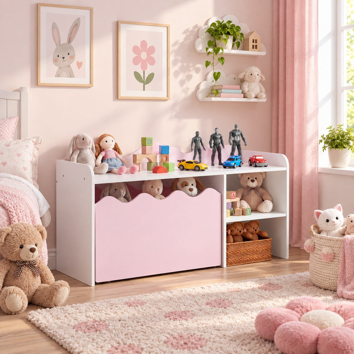 Airfind Scalloped Kids Bookshelf and Toy Storage Organizer for Playroom, 77 lbs Capacity, MDF Frame, for 3+ Years Old, 35 Inch x 16 Inch x 18 Inch Footprint