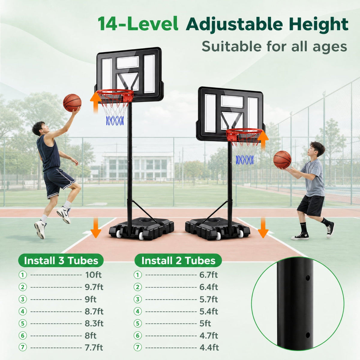 Airfind Portable Basketball Hoop Outdoor with 44 Inch Backboard, 4.4 to 10 FT Adjustable Basketball Goal System with 2 Wheels and Fillable Base, Black
