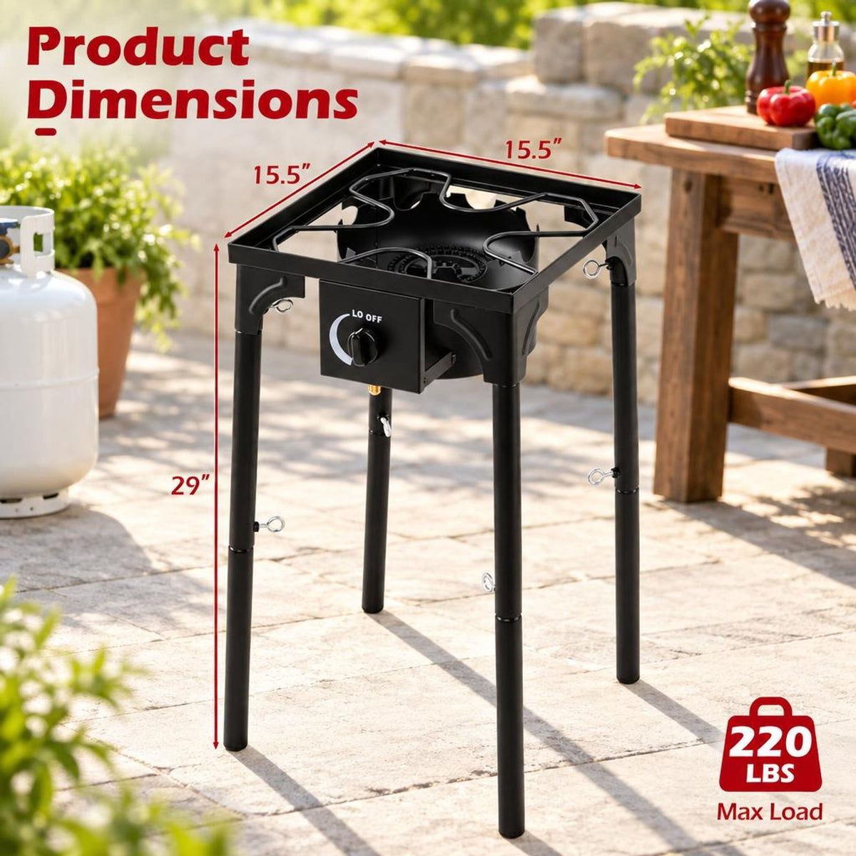 Airfind 1 Burner 80000 BTU Propane Camp Stove featuring Adjustable Regulator and Hose, 220 lbs Capacity, Metal Cast Iron PVC ABS Frame, Black