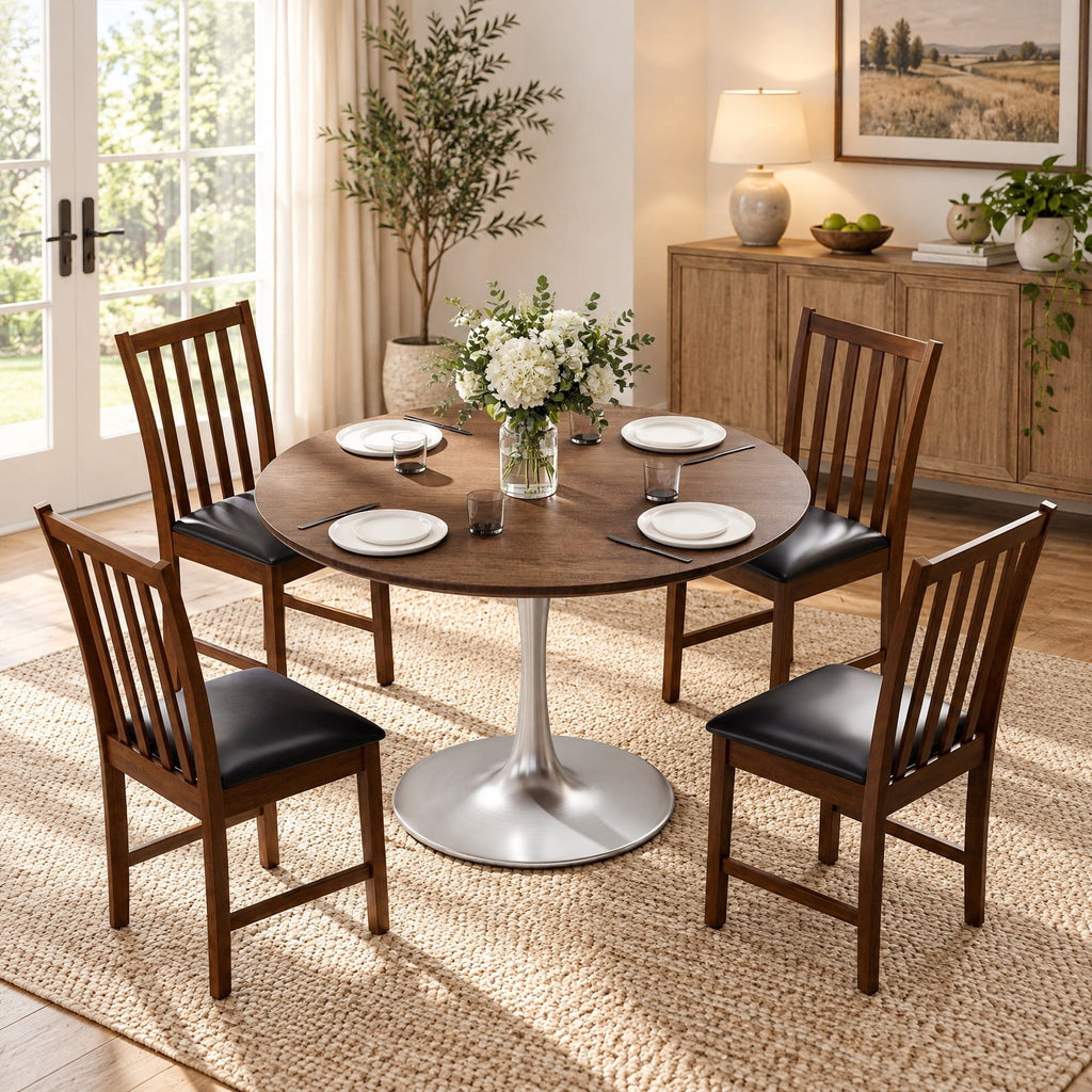 Airfind Wooden Dining Chair Set of 2 with Rubber Wood Frame and Padded Seat, Chair 330 lbs Capacity, Rubber Wood MDF Sponge PVC Leather Frame, Brown