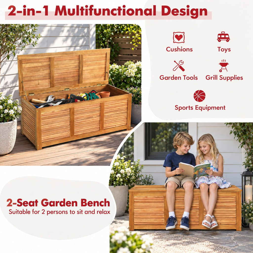 Airfind 46 Gallon Acacia Wood Storage Bench Box for Patio Garden Deck, 355 lbs Capacity, Acacia Wood Frame, 45 Inch x 18 Inch x 18 Inch Footprint, Wood