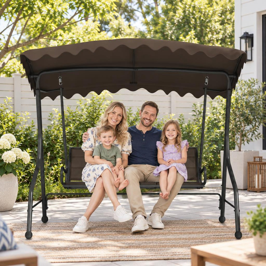Airfind 3-Seat Outdoor Porch Canopy Swing with Adjustable Shading, 1000 lbs Capacity, Polyester Fabric Fabric Metal Frame, 88 x 59 x 76 Footprint