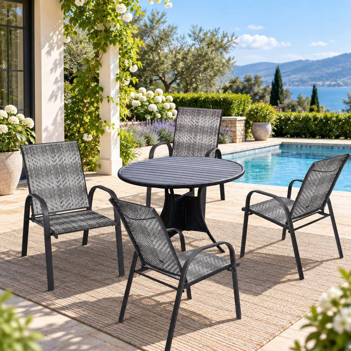 Airfind Set of 6 Outdoor PE Wicker Stackable Chairs with Sturdy Steel Frame, PE rattan steel Frame, Gray