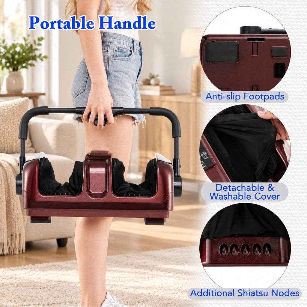 Airfind Foot and Calf Massager with Heat Shiatsu Deep Kneading Rolling Smart Electric Leg Massager, ABS Frame, 20 x 12.5 x 8.5 Footprint, Red