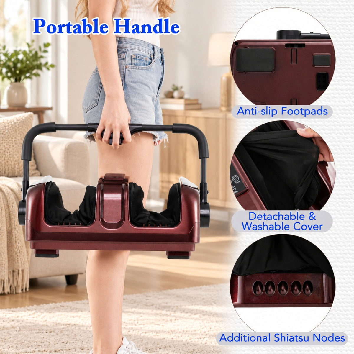 Airfind Foot and Calf Massager with Heat Shiatsu Deep Kneading Rolling Smart Electric Leg Massager, ABS Frame, 20 x 12.5 x 8.5 Footprint, Red