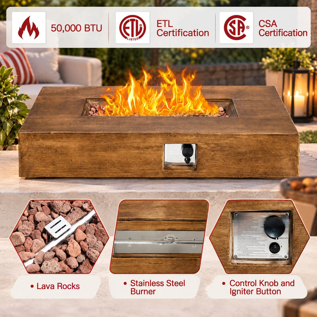 Airfind 48 x 27 Inch Outdoor Gas Fire Pit Table 50 000 BTU with Lava Rocks and Cover, Brown, Net weight 88 lbs Output: 50 000 BTU