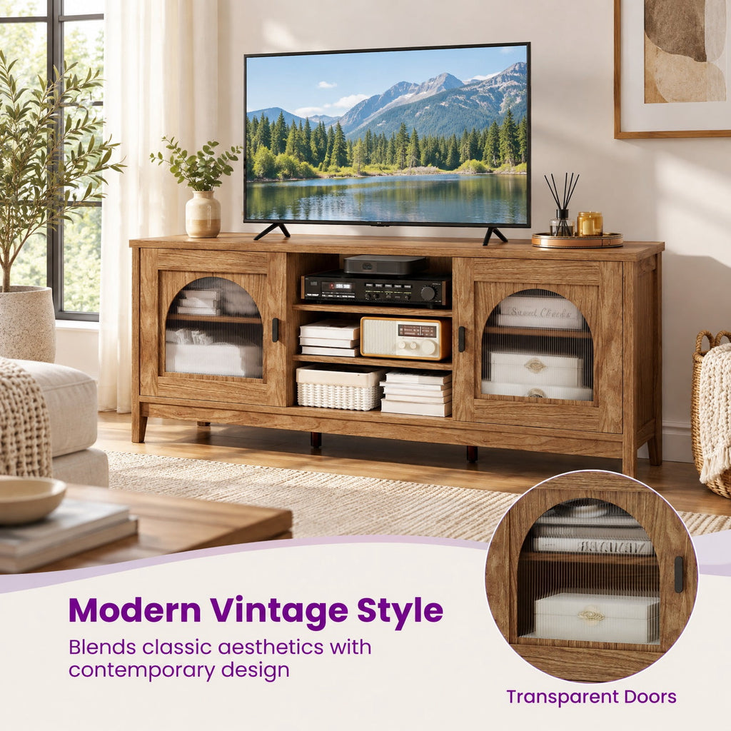Airfind Modern Vintage TV Cabinet, with Adjustable Shelves and 2 Cable Holes for TVs up to 65 Inches, 176 lbs Capacity, Engineered Wood Frame, Walnut