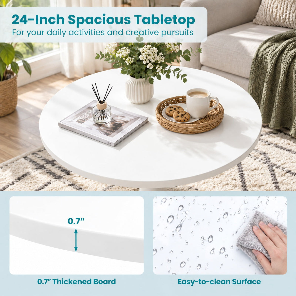 Airfind Round Bistro Table 40 Inch Bar Height Tall Coffee Cocktail Table, 120 Lbs Capacity, MDF Metal for Convenient Everyday Use, White