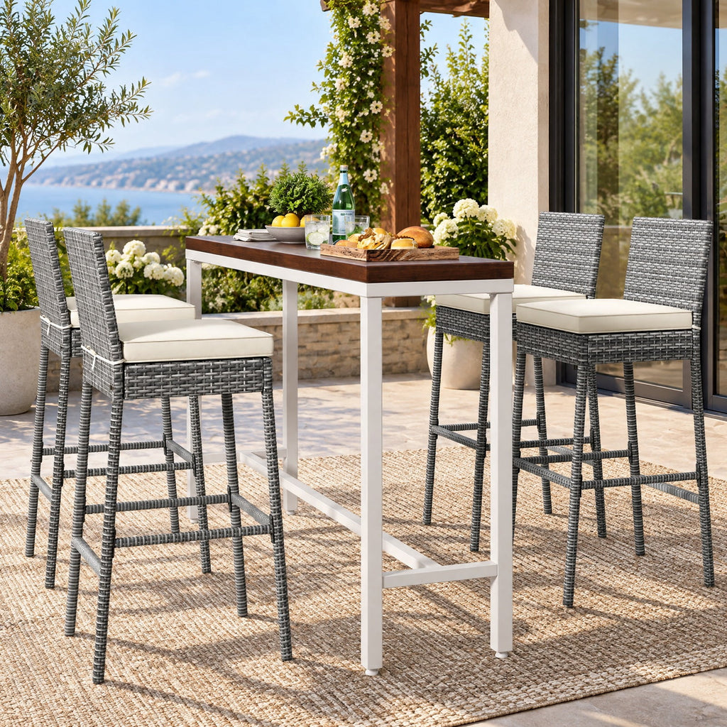 Airfind Set of 2/4 Patio Wicker Barstools with Soft Seat Cushion and Cozy Footrest-Set of 4, Fixing ties keep the cushions in place