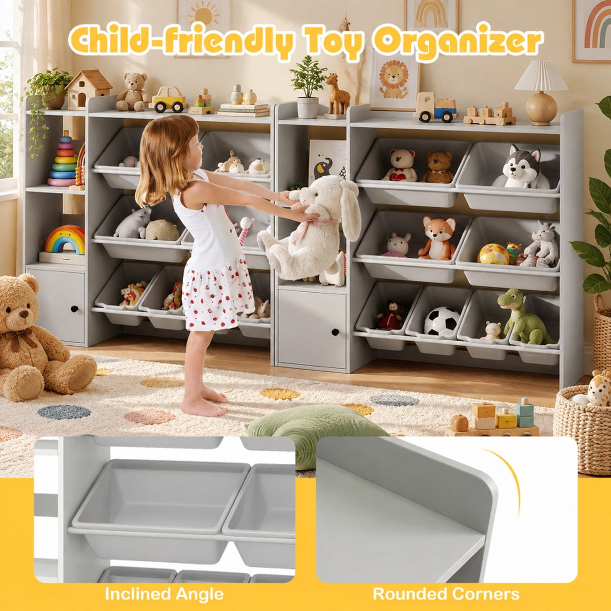 Airfind Kids Toy Storage and Bookshelf with Open Shelves and Single-door Cabinet, 220 lbs Capacity, Engineered Wood Frame, for 3+ Years Old Total
