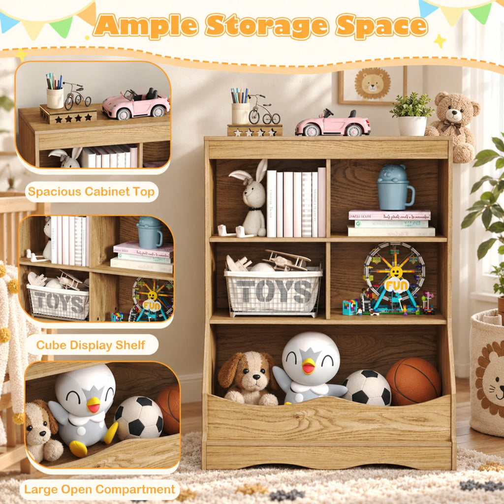 Airfind 3-Tier Youth Multi-Functional Bookcase Toy Storage Bin Floor Cabinet, 66 Lbs Capacity, MDF Engineered Wood, Natural