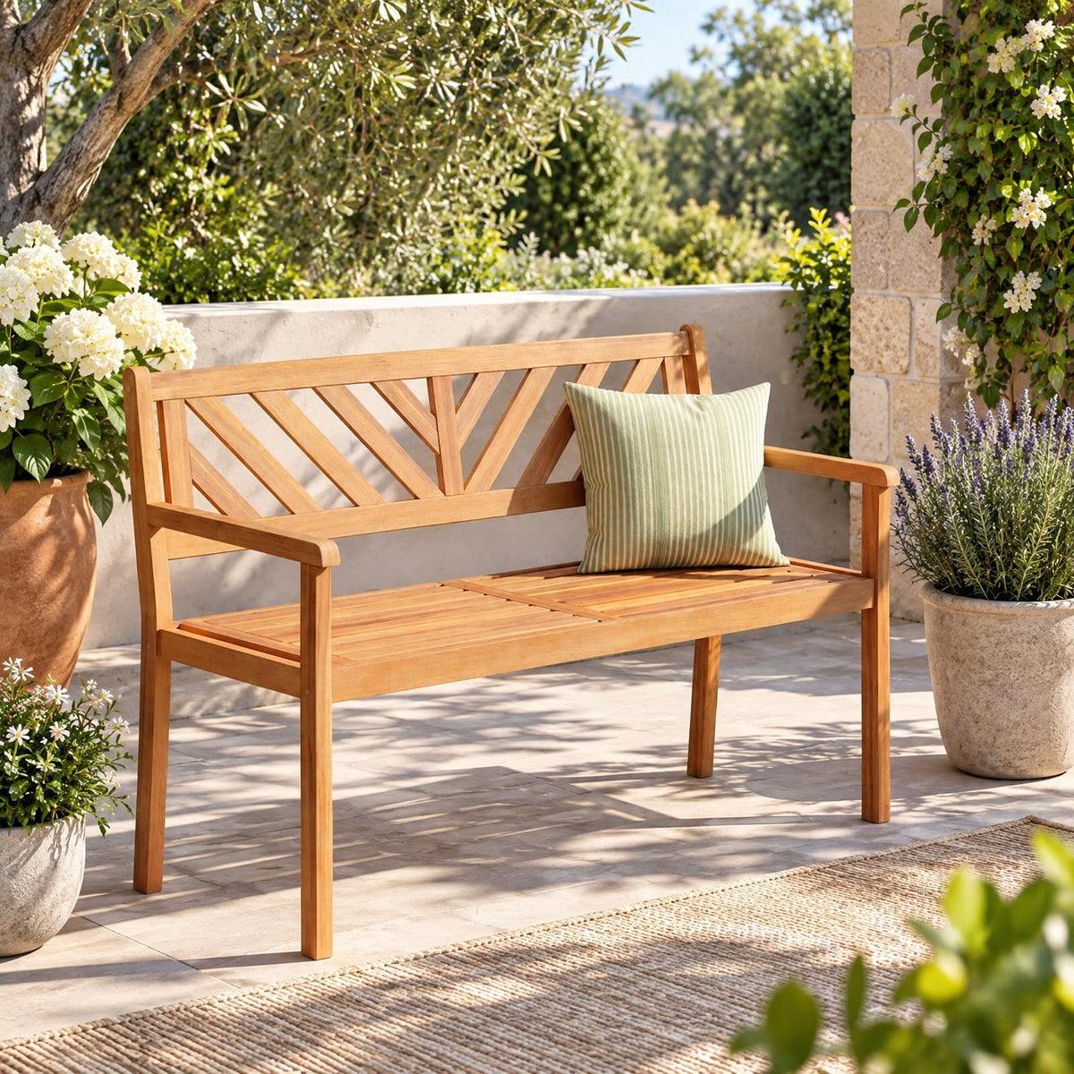Airfind 2-Person Patio Acacia Wood Garden Chair with Armrests and Backrest for Porch, 800 lbs Capacity, Acacia Wood Frame, Teak