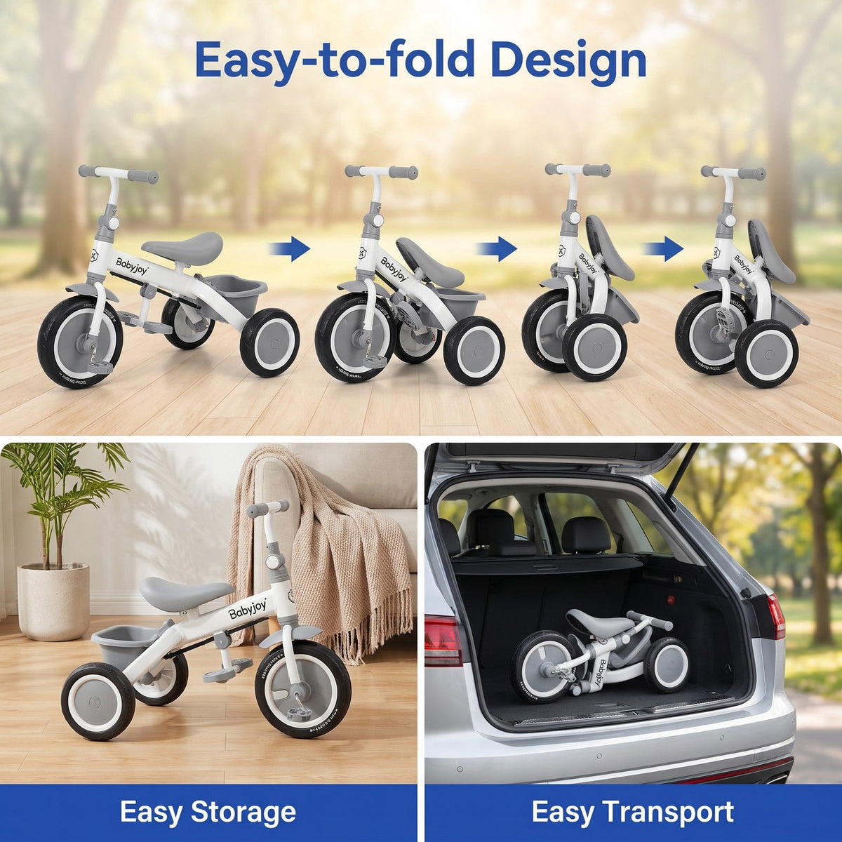 Airfind Folding Tricycle Baby Stroller with Reversible Seat and Adjustable Canopy, 55 lbs Capacity, Metal PP Linen Fabric Rubber Frame, Gray
