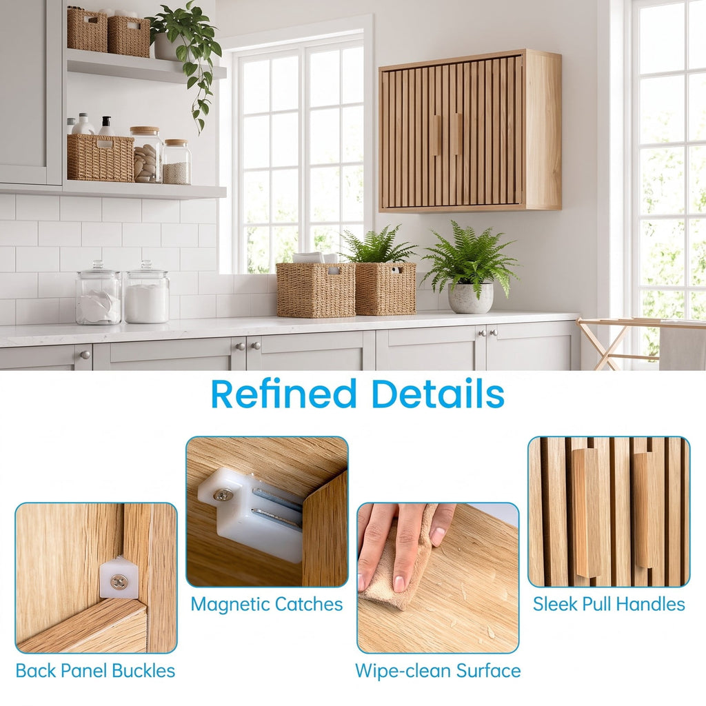 Airfind Bathroom Wall Cabinet with 2 Slatted Doors and 3-Level Adjustable Shelves, 22 lbs Capacity, Engineered Wood Frame, 24 x 8 x 20 Footprint