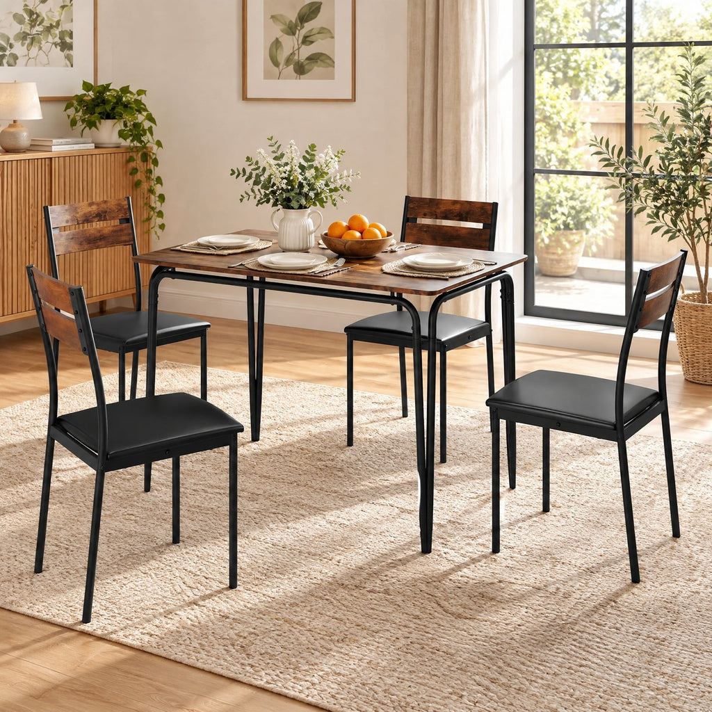 Airfind 5-Piece Dining Table Set Industrial Rectangular Kitchen Table and 4 Armless Chairs, 220 lbs Capacity, MDF Metal PU Leather Sponge Frame