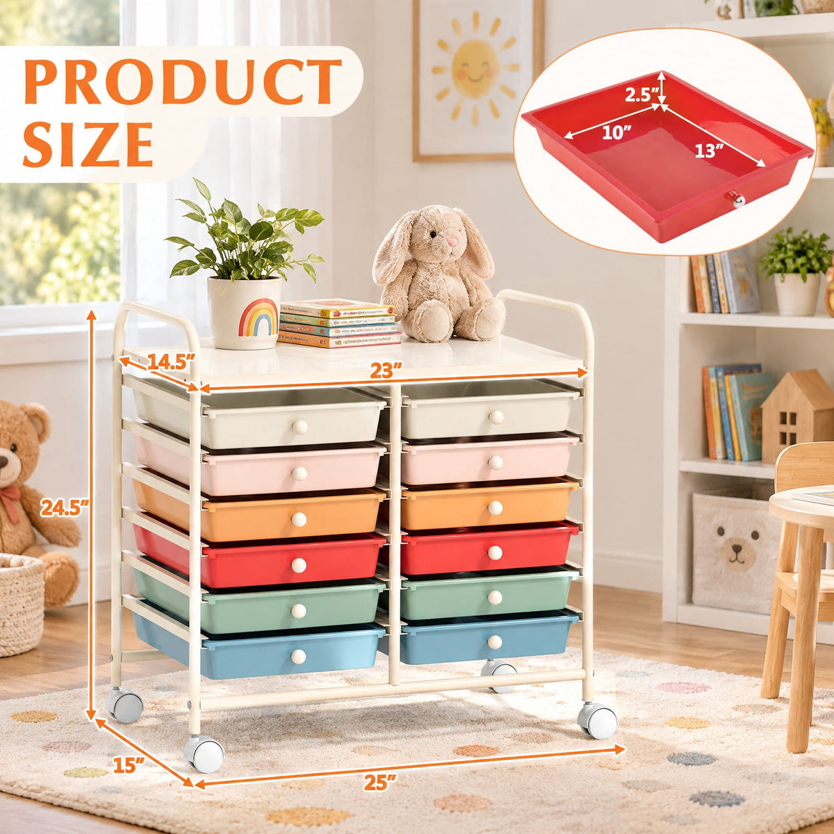 Airfind 12 Drawers Rolling Storage Cart for Home and Office, Steel Frame, 25inx15inx 34in Footprint, of frame White