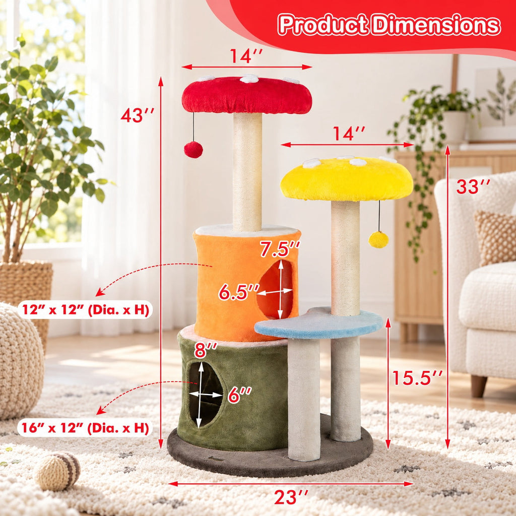 Airfind 43 Inch Tall Cat, Tree Cute with 2 Condos and Padded Platforms, 22 lbs Capacity, Engineered Board Plush Fabric Sisal Frame, Colorful