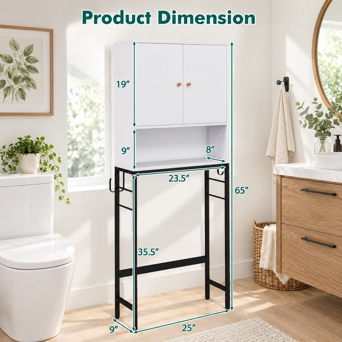 Airfind Over The Toilet Storage Cabinet, with 2 Doors and Adjustable Shelf, ?Metal Particle Board Item weight: 38.5 lbs Frame, White