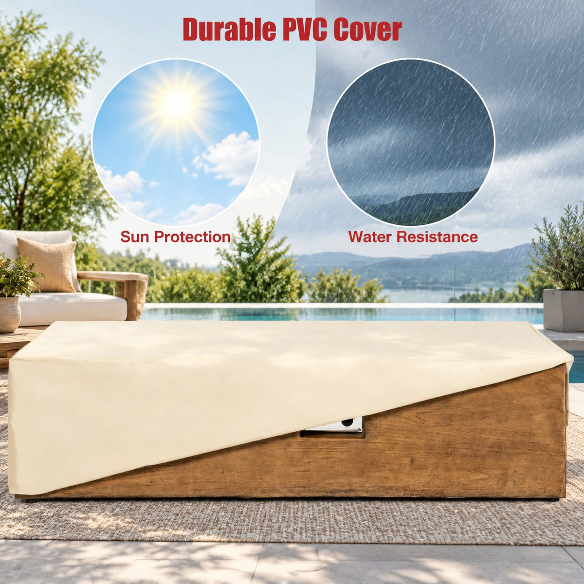 Airfind 48 x 27 Inch Outdoor Gas Fire Pit Table 50 000 BTU with Lava Rocks and Cover, Brown, Net weight 88 lbs Output: 50 000 BTU