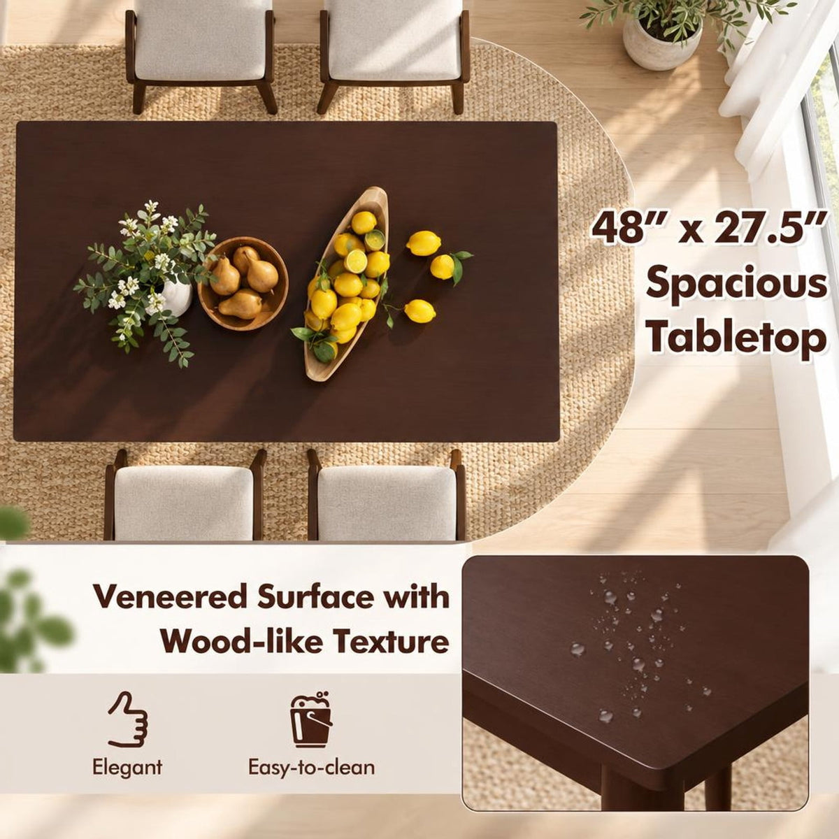Airfind 5 Piece Dining Table Set for 4 with 4 Upholstered Stools and Rubber Wood Legs, Brown, for Everyday Home Use, for Easy Setup