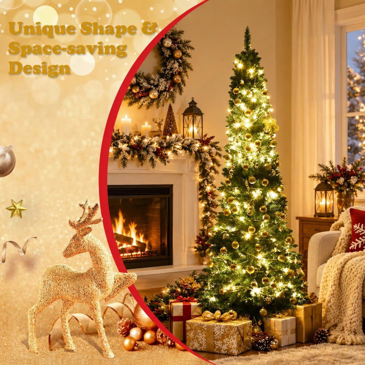 Airfind PVC Artificial Slim Pencil Christmas Tree-7 Feet, PVC iron 5 Ft: Frame, 2ft x 5ft Footprint, Green