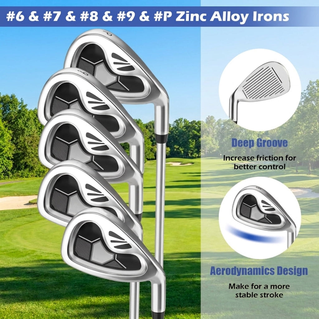Airfind Mens Complete Golf Club Set with 9 Pieces Including Graphite Shafts and TPR Grips Plus 3 Headcovers and Expanded Sweet Spot Irons as a Full Golf Club Set, Gray