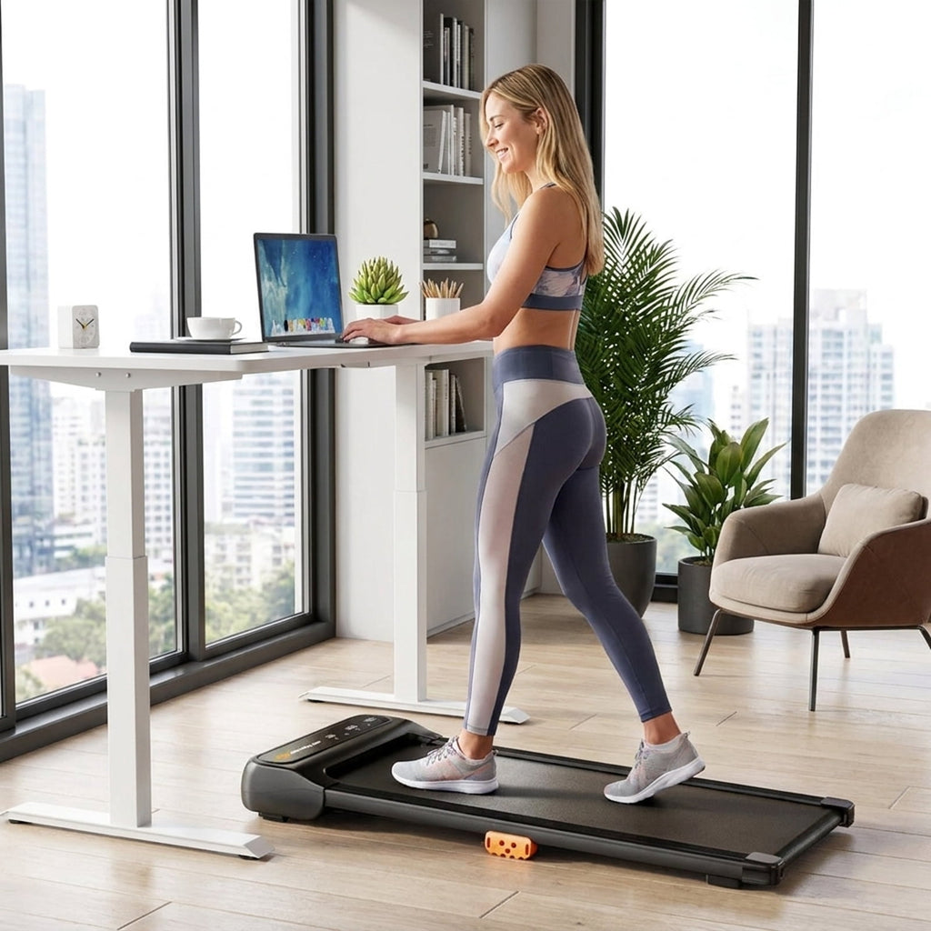 Airfind Under Desk Walking Pad Treadmill for home and office with watch-like remote control plus 7-layer belt and 14 shock absorbers for small spaces, Black