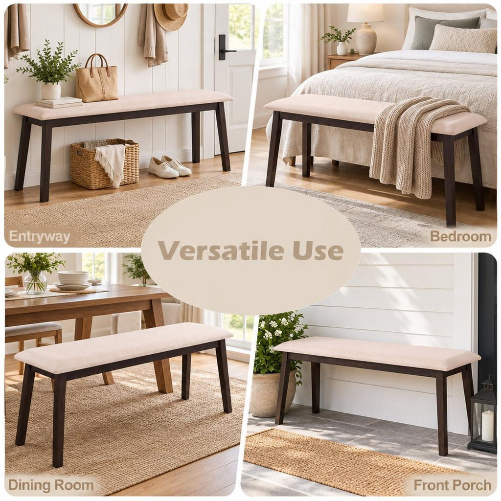 Airfind 43.5 Inch Upholstered Entryway Bench with Rubber Wood Frame, 550 lbs Capacity, Faux Linen Fabric Frame, 43.5 Inch x 14 Inch x 18 Inch Footprint, Beige