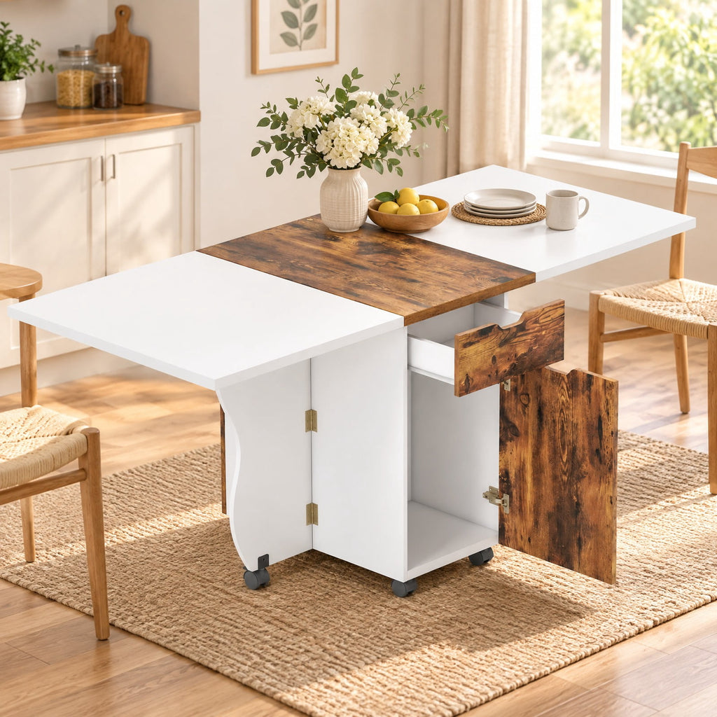Airfind Folding Dining Table 3-in-1 Space-Saving Drop Leaf Kitchen Table with Lockable Wheels, 60 kg Capacity, 63.2 x 27.6 x 29.5 Footprint