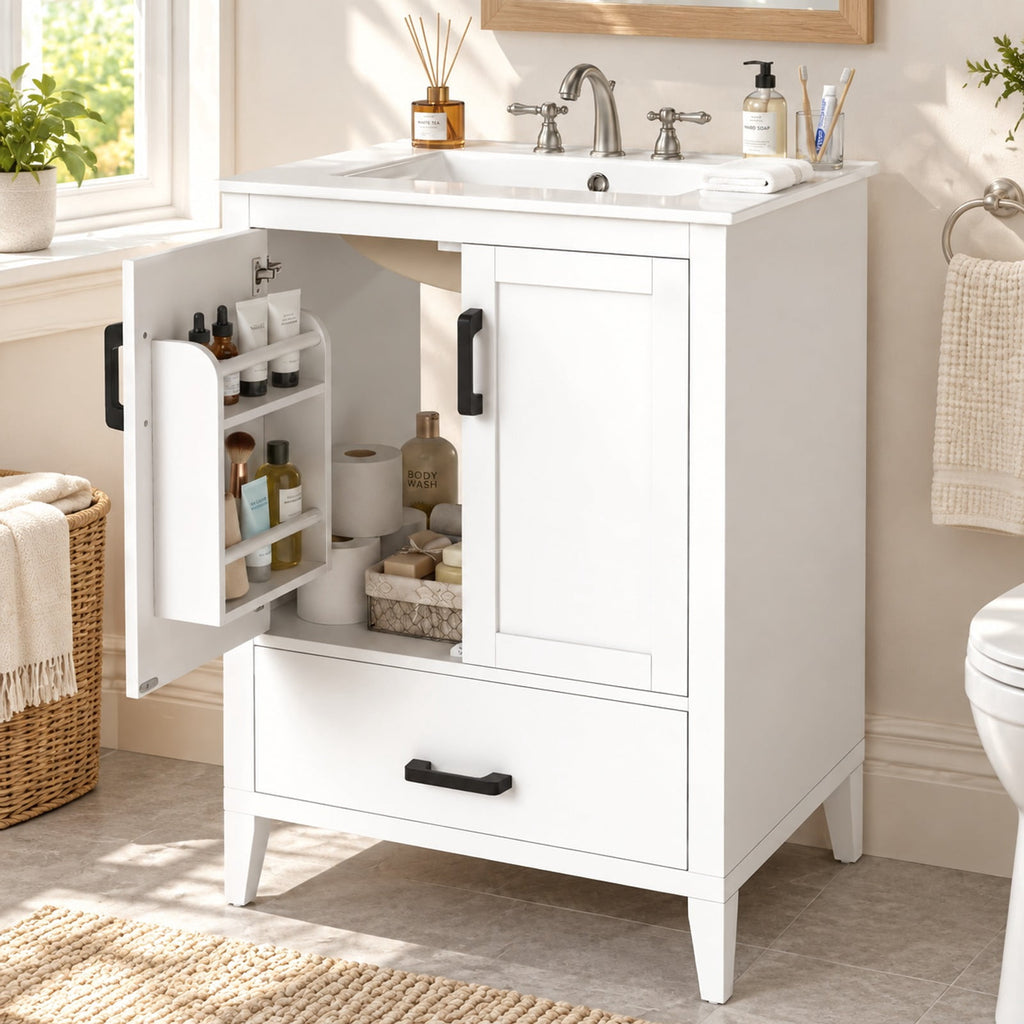 Airfind 24.5 Modern Bathroom Vanity with Sink 2 Doors and Drawer, 24.5 x 18.5 x 34Sink Footprint, White