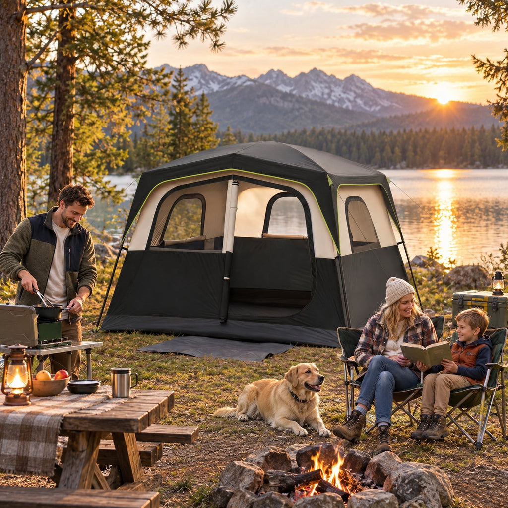Airfind 6-Person Camping Tent Easy Setup Family Cabin Tent with Top Rainfly Mesh Windows, Fabric Fiberglass Metal Frame, 10 x 9 x 7 ft Footprint