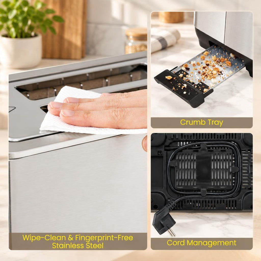 Airfind 2 Slice Toaster with 6 Browning Levels and 4 Bread Types, 430 Stainless Steel PP Frame, 10.5in×6.5in×7.5in Footprint, Silver