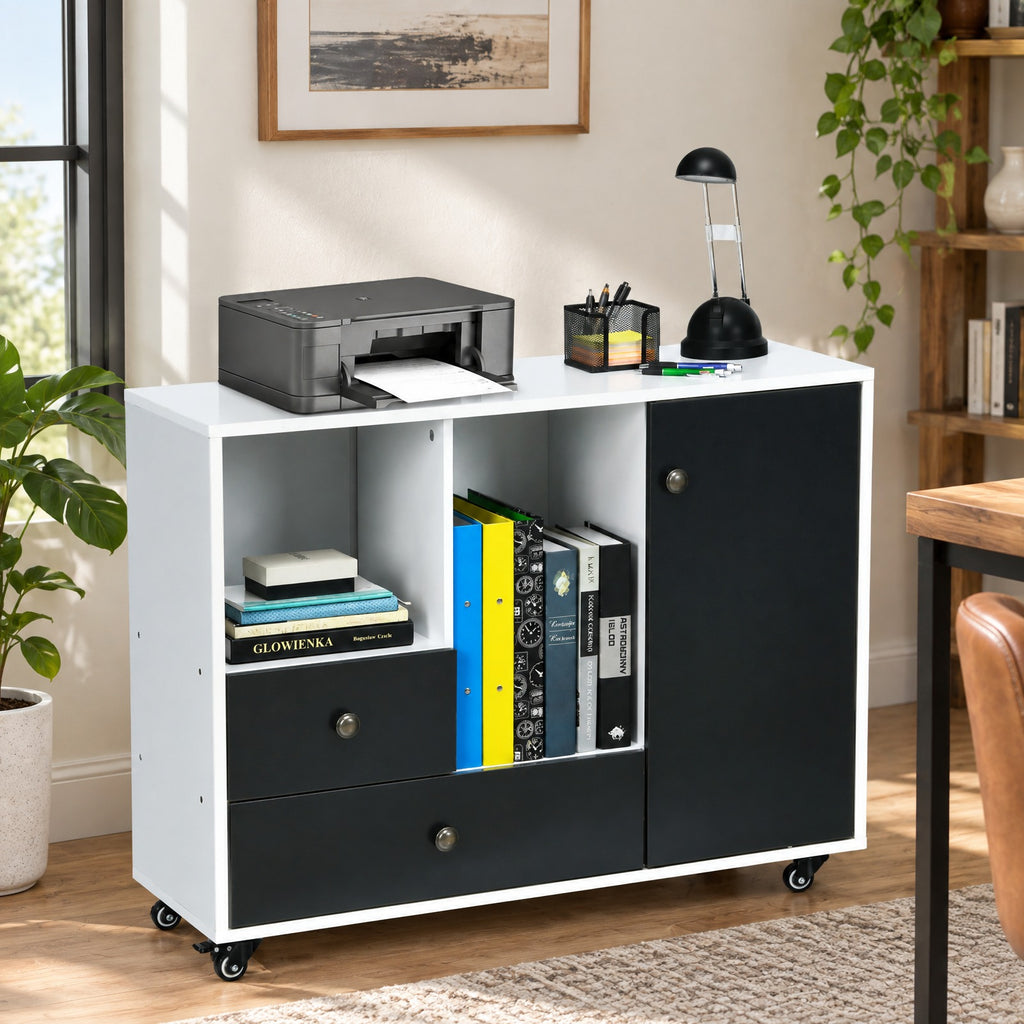 Airfind Lateral Mobile Filing Cabinet with 2 Drawers, Engineered wood Frame, 35.5in x 14in x 27.5in(L x W x H) Big drawer Footprint, Black
