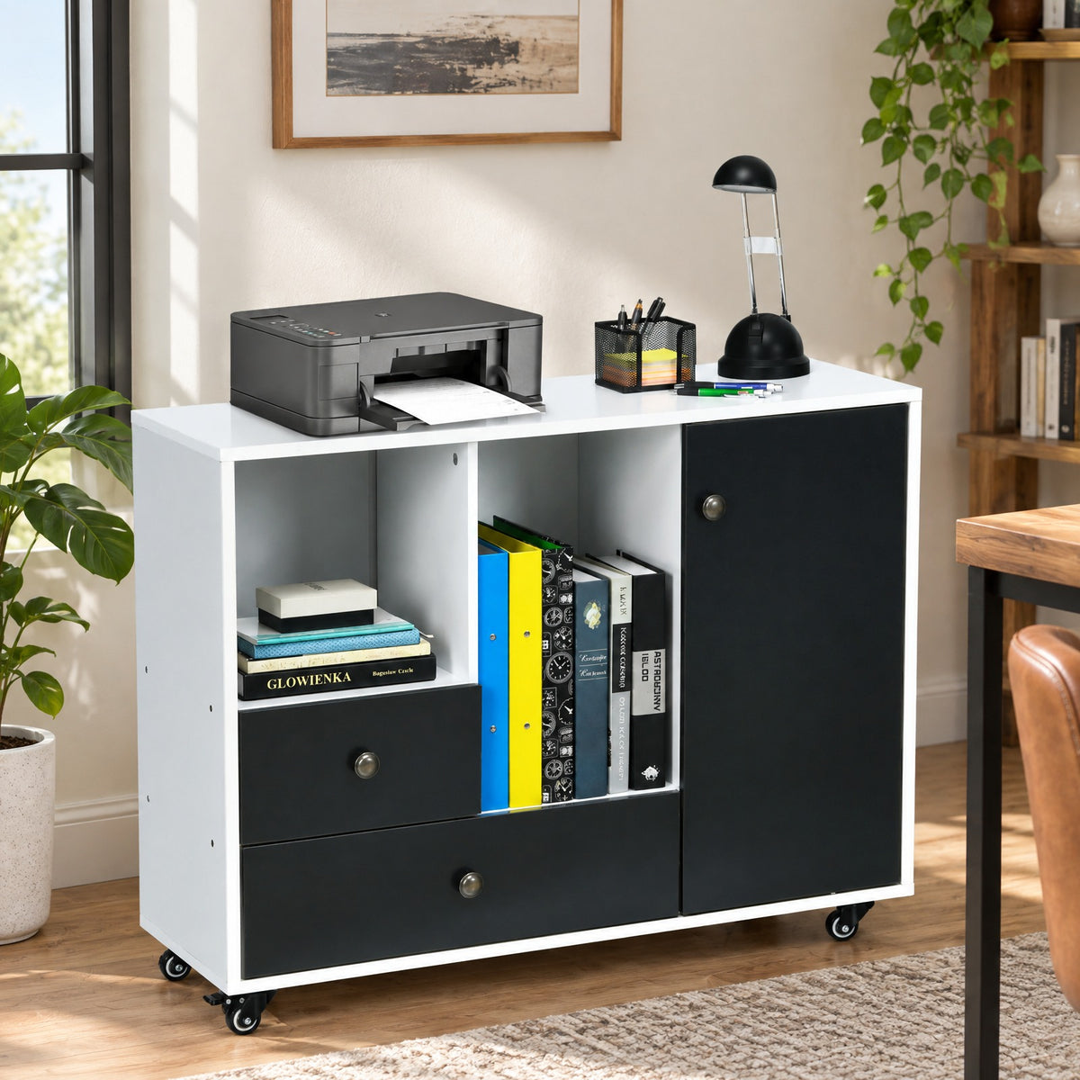 Airfind Lateral Mobile Filing Cabinet with 2 Drawers, Engineered wood Frame, 35.5in x 14in x 27.5in(L x W x H) Big drawer Footprint, Black