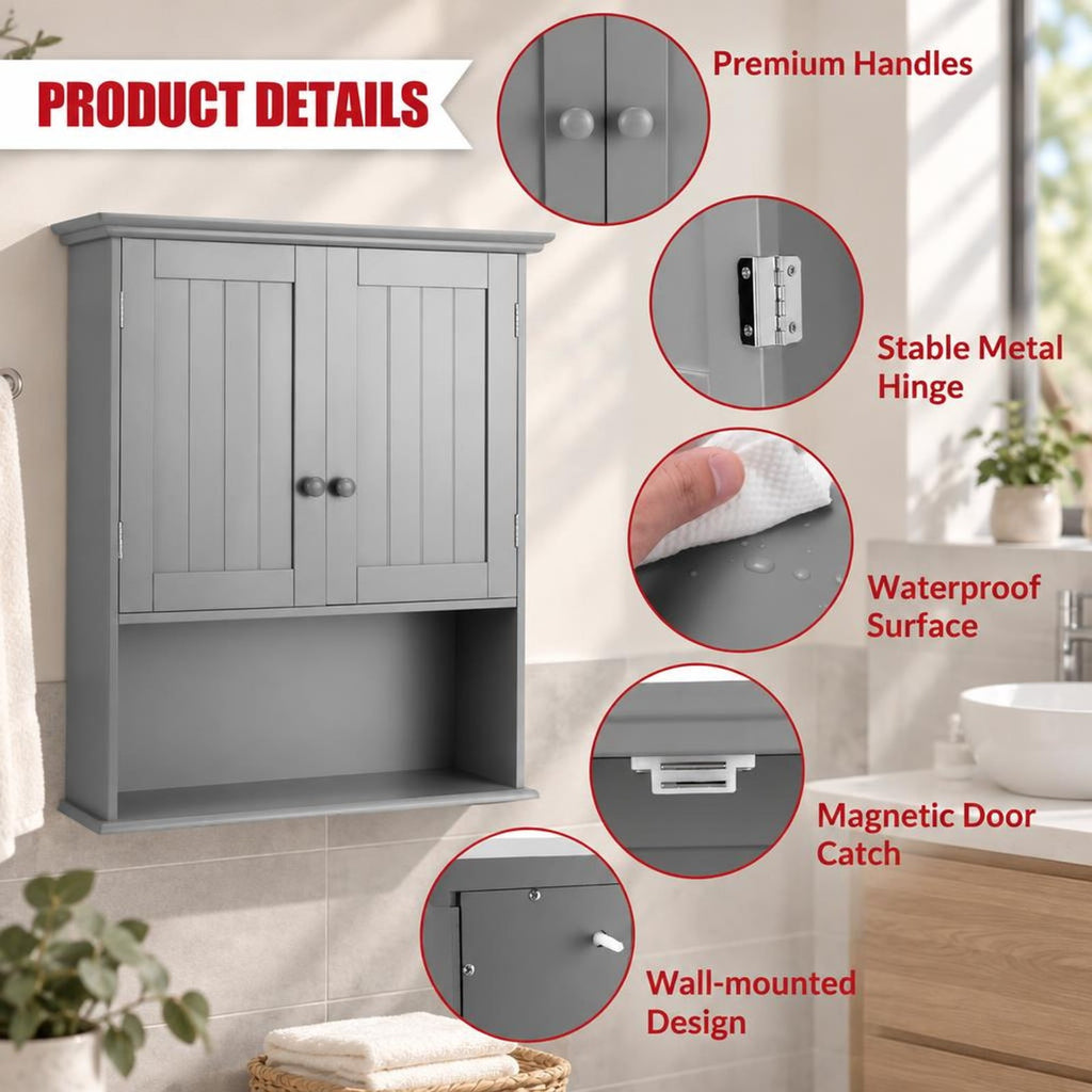 Airfind Wall Mount Bathroom Storage Cabinet, MDF Metal Frame, 23.5in x 8in x 28in(L x W x H) Weight capacity of each level: 11 lbs Footprint, Gray