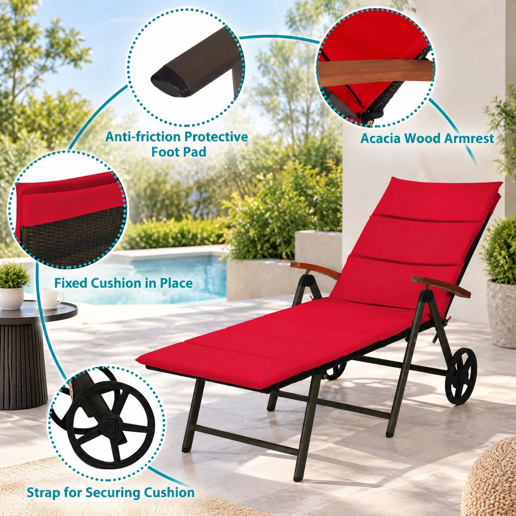 Airfind Outdoor Chaise Lounge Chair Rattan Lounger Recliner Chair, 385 lbs Height from ground to seat: 15.7 Capacity, PE rattan aluminum Frame, Red