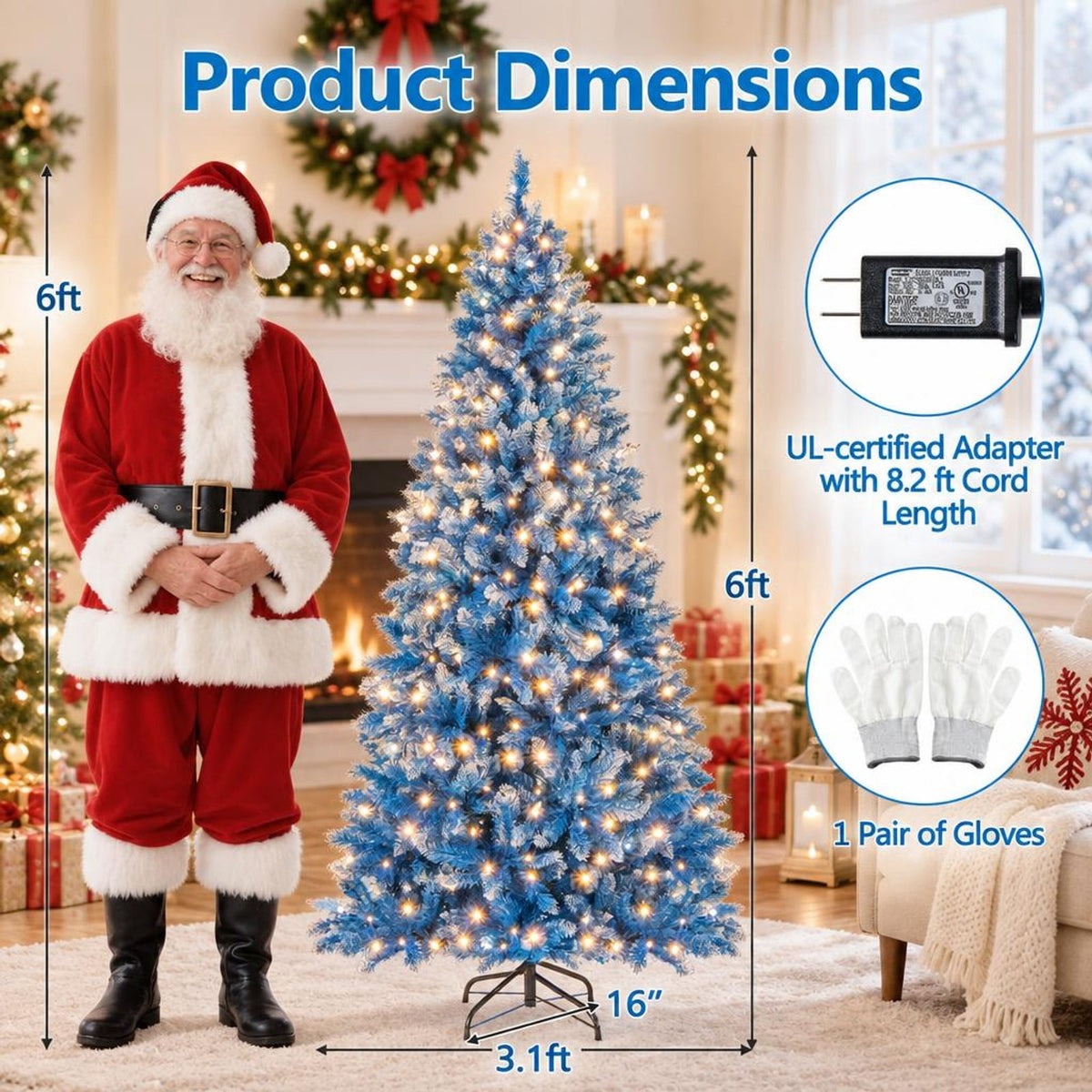 Airfind 6/7/8/9 FT Artificial Christmas Tree with 767 Snowy Branch Tips-6 FT, PVC Metal Frame, 3.1 x 6 ft Footprint, Blue