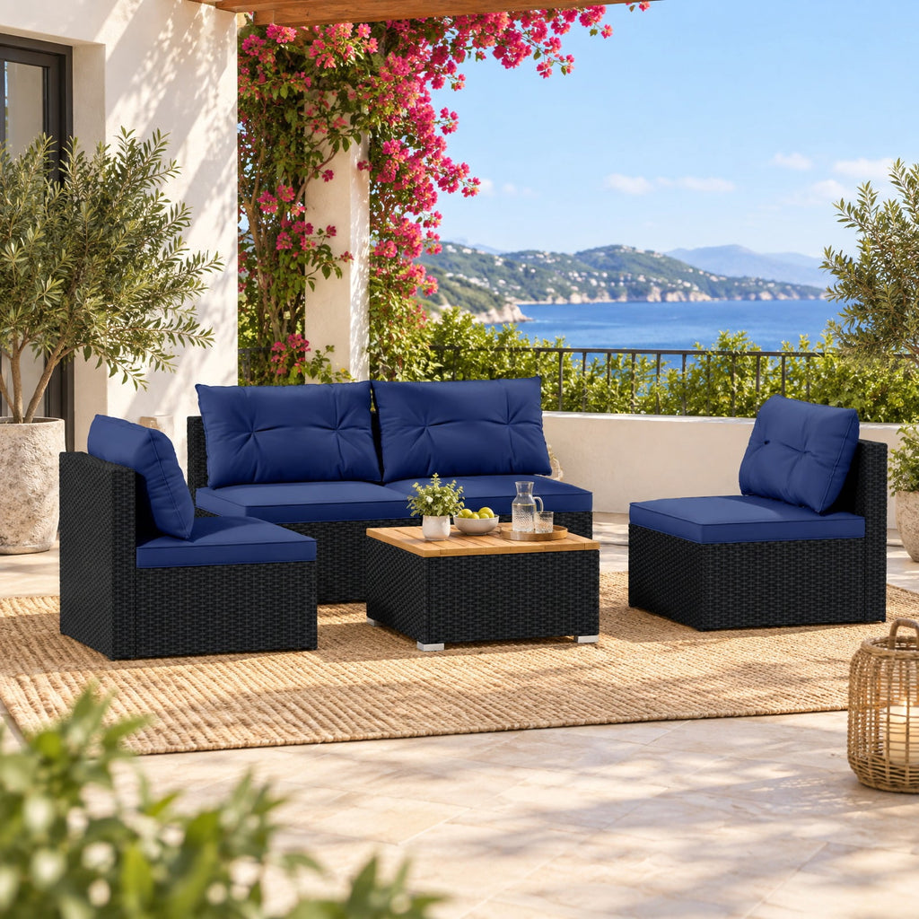 Airfind 5 Piece Outdoor Furniture Set with Solid Tabletop and Soft Cushions, Chair 400 lbs Capacity, 27 x 25 x 25 Footprint, Navy