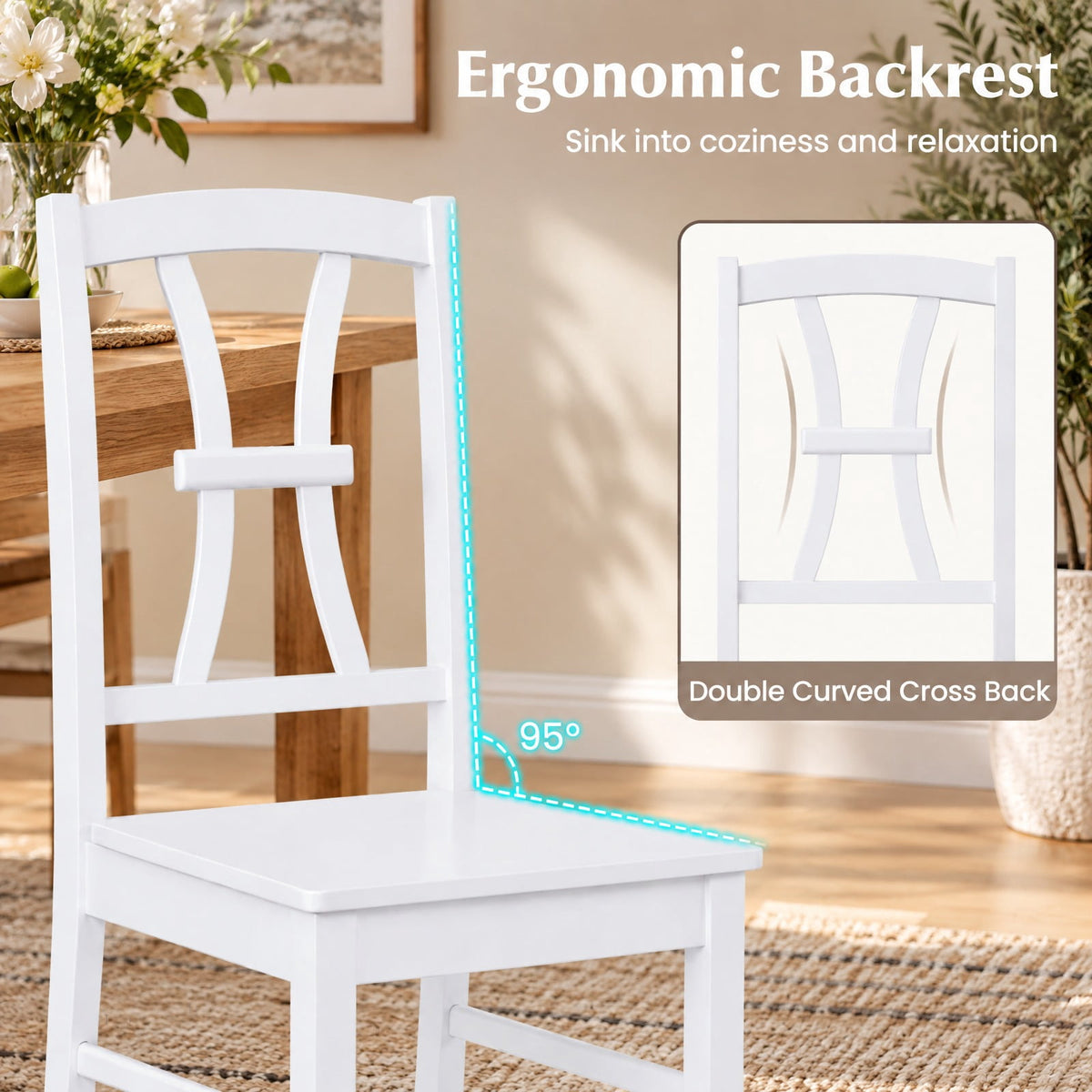 Airfind 400 lbs Capacity Dining Chair Set of 2 with Cross Backrest and Rubber Wood Frame, 400 lbs Capacity, Rubber Wood Engineered Wood Frame, White