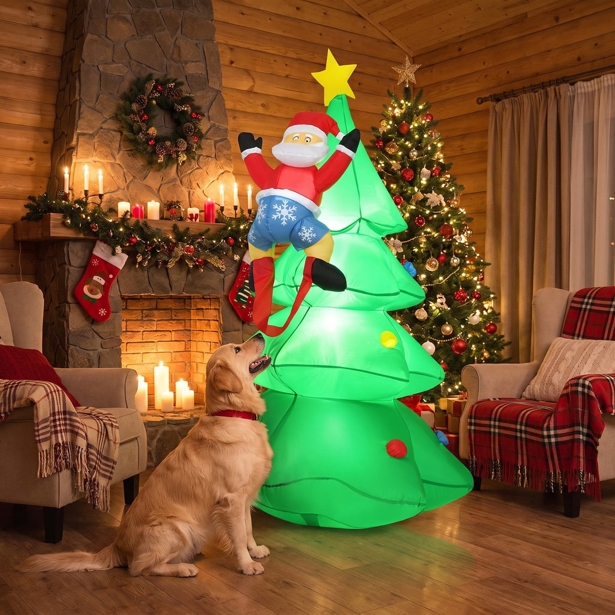 Airfind 6.5 Feet Outdoor Inflatable Christmas Tree Santa Decor with LED Lights, Polyester fabric Frame, Show in the picture
