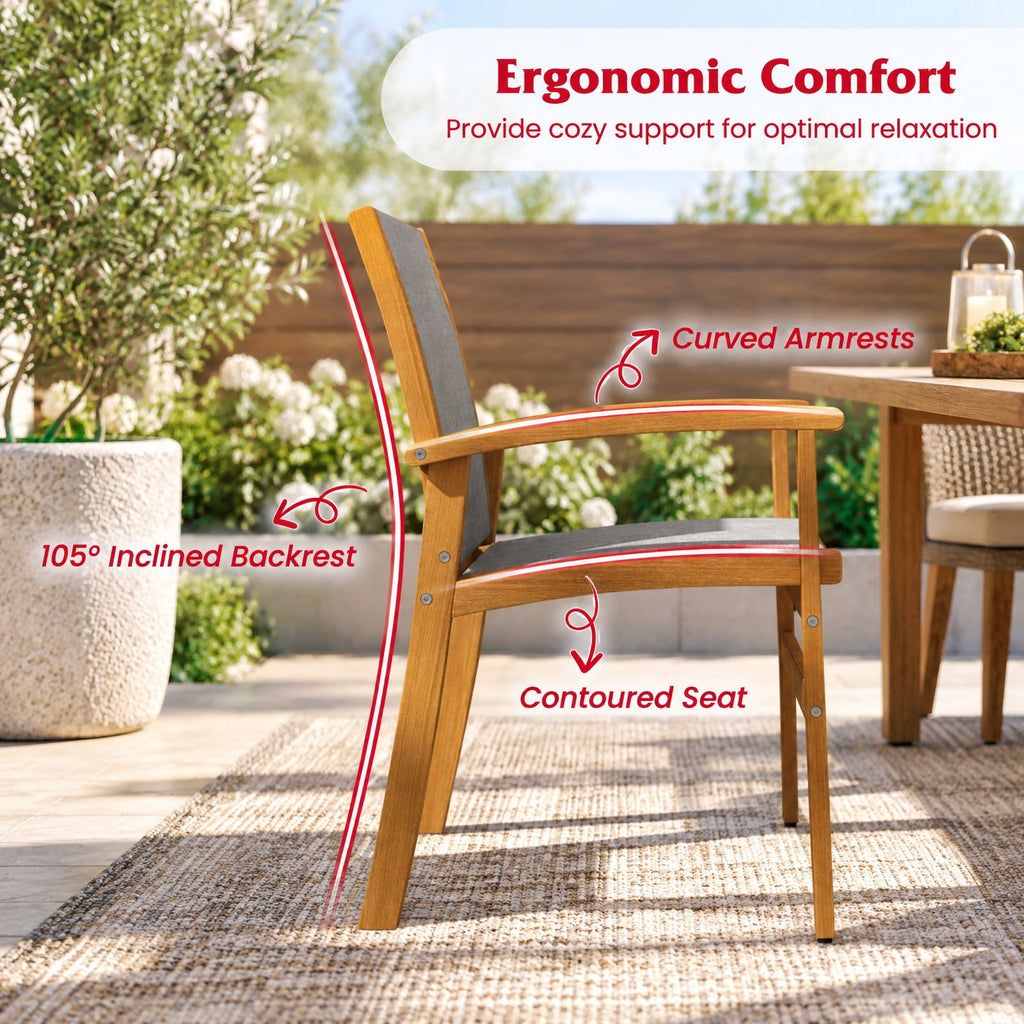 Airfind Set of 2 Patio Dining Chairs with Breathable Fabric and Acacia Wood Frame, Chair 400 lbs Capacity, Acacia Wood Fabric Frame, Wood