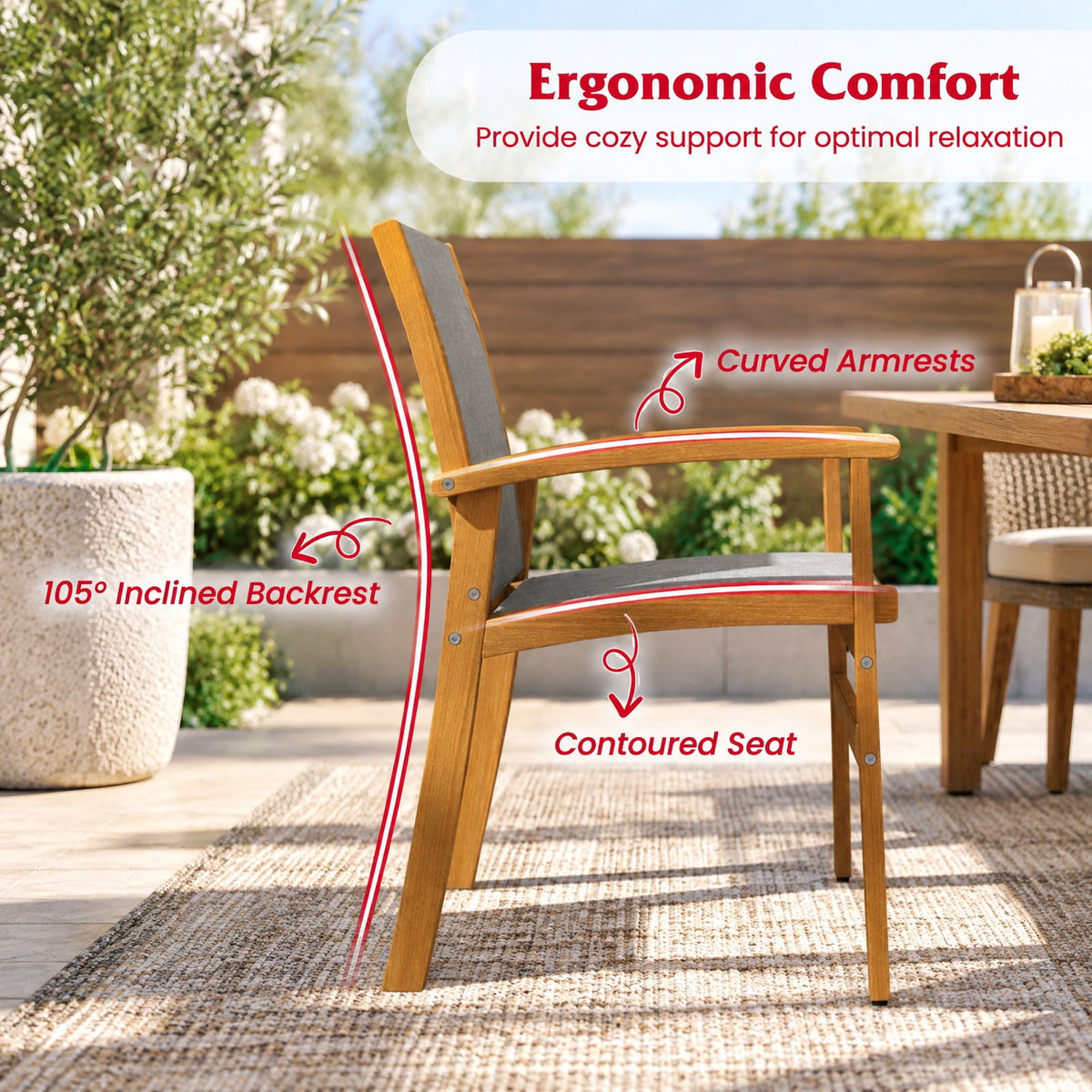 Airfind Set of 2 Patio Dining Chairs with Breathable Fabric and Acacia Wood Frame, Chair 400 lbs Capacity, Acacia Wood Fabric Frame, Wood