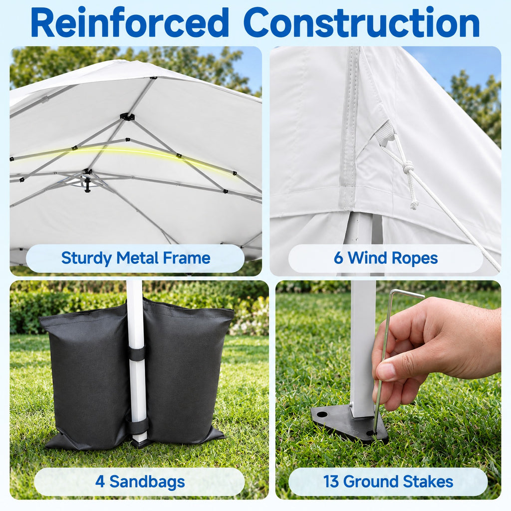 Airfind 10 x 20 FT Pop Up Canopy Tent with 6 Sidewalls and Adjustable Height, PE Metal Fabric Frame, 20 x 10 x 8.5/8.2/7.9 ft Footprint, White
