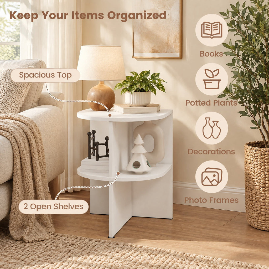 Airfind End Table, Half Round, with Open Shelves for Small Space, 66 lbs Capacity, Engineered Wood, 15 Inch x 15 Inch x 19 Inch/38 x 38 x 48.5 cm, Coffee