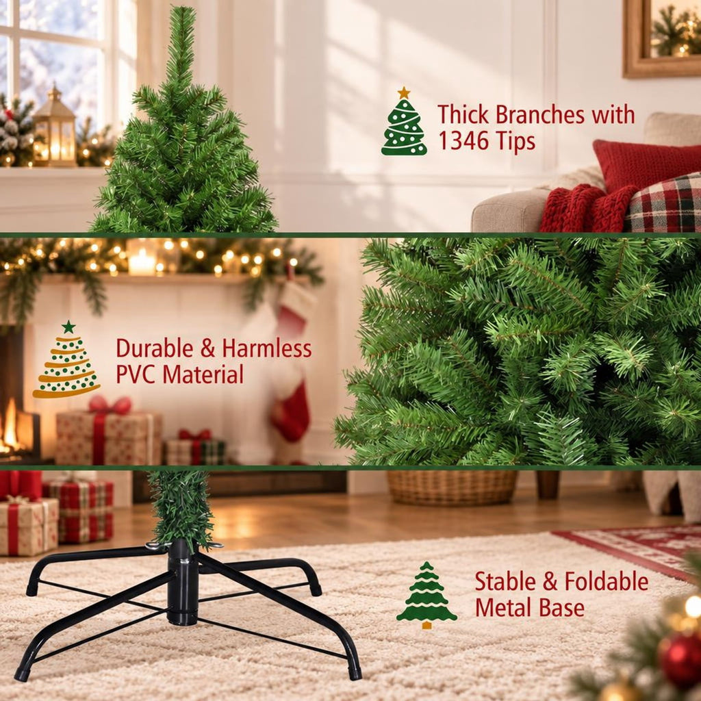 Airfind PVC Artificial Christmas Tree Premium Hinged-7.5 ft, PVC iron Frame, 3.8ft x 6ft Footprint, Green