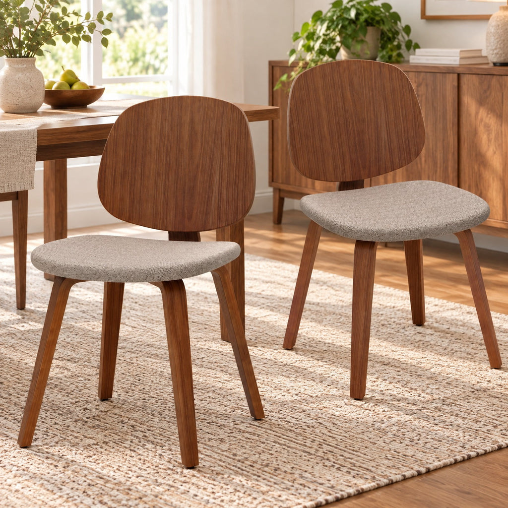 Airfind Wooden Dining Chair Set of 2 with Bentwood Frame and Padded Seat, 330 lbs Capacity, Bentwood Frame, 19in x 20in x 32in Footprint, Walnut