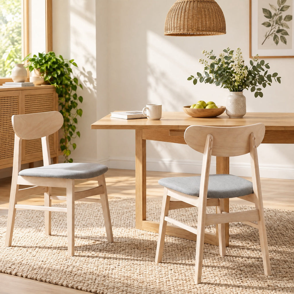 Airfind Dining Chair Set of 2 Fabric Upholstered Kitchen Armless Chairs, 330 lbs Capacity, Rubber Wood Polyester Fabric Sponge LVL Frame, Natural