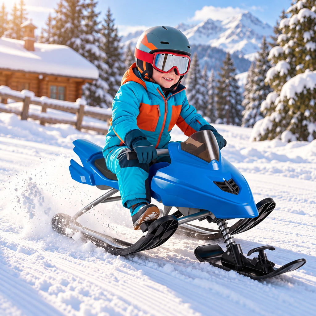 Airfind Kids Snow Racer Sled with Brakes and Tow Ropes and Steering Handle for Winter, 90 lbs Capacity, PP Metal Frame, for 6-12 Years Old, Blue